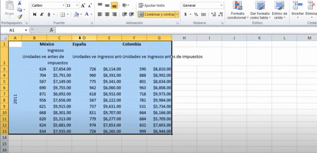 Aplicar un sombreado de celda - borde paso 1