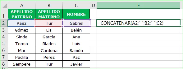concatenar - funciones importantes de excel