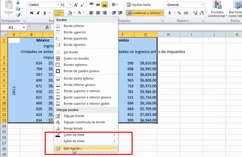 excel bordes y formatos - Aplicar un sombreado de celda